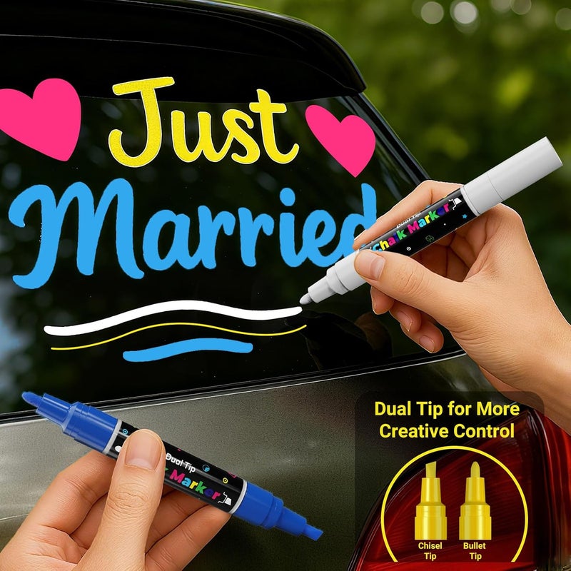 SAKEYR 24 Vibrant Colors Dual Tip Liquid Chalk Markers – Erasable Chalk Pens for Blackboard, Chalkboard Signs, Glass, Windows, Bar Menu, Wet Erase Neon Makers for Just Married Car Windows Decorations - Image 3